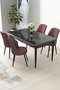 Hanah Home Juego de Comedor de 5 Piezas, Mesa Mármol Negro y Sillas Rosa Empolvado